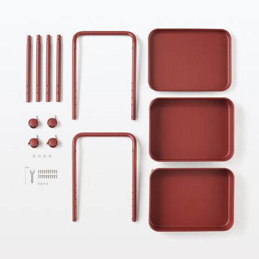 MUJI Steel Tube Trolley Rack Storage Rack Organizing Storage Rack Kitchen Bathroom Modern Simple Dark Red