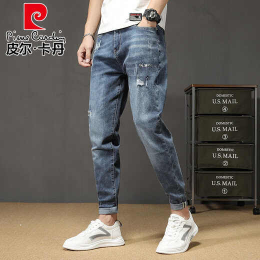 皮尔卡丹（pierre cardin）烟灰色牛仔裤男秋季2025新款弹力宽松休闲春秋修身小脚九分裤男士 6621黑色长裤 29 (推荐105-115斤)