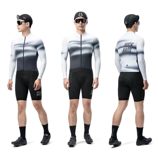 Rock Brothers Cycling Jersey Long Sleeve Top Spring and Summer Men's Cycling Sports Mountain Road Cycling Clothing Breathable and Quick-Drying Black and White XL