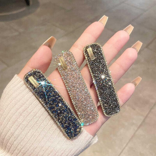 Tang Funi Korean rhinestone hairpin for women with side bangs and broken hair bb clip headwear internet celebrity 2025 new high-end one-word clip champagne color