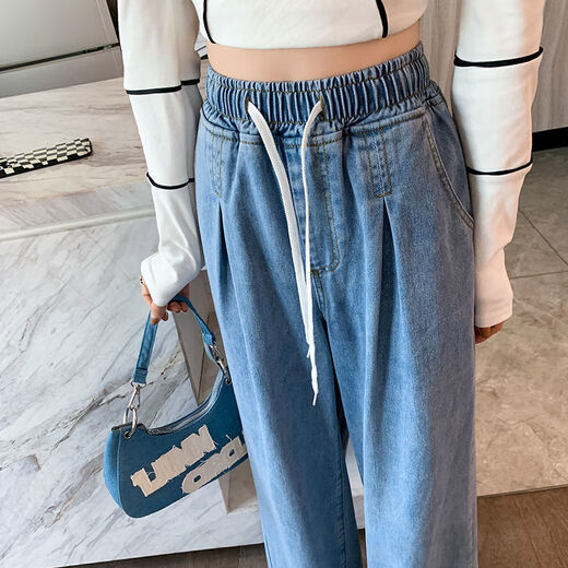 Doretin jeans for women, straight wide legs, loose high waist, slim spring and summer large size 1585 blue wide legs 7-point pants M, recommended 100 Jin [Jin equals 0.5 kg] or less