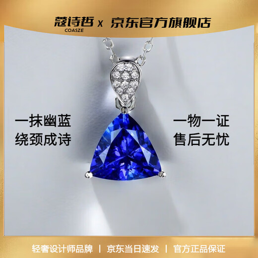 COASZE Tanzanite Necklace 18K Gold Diamond Tanzanite Pendant Women's Tanzanite Necklace