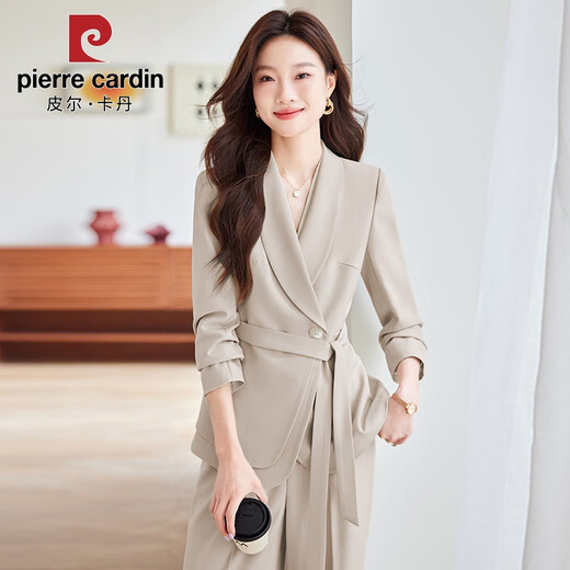 皮尔卡丹杏色感西装套装女春秋2025新款小个子气质职业装女士西服外套 6625杏背心 L