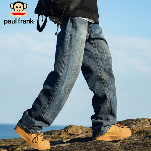 大嘴猴（paul frank）牛仔裤男士秋冬季美式裤子男裤宽松阔腿休闲裤男 复古蓝色 2XL