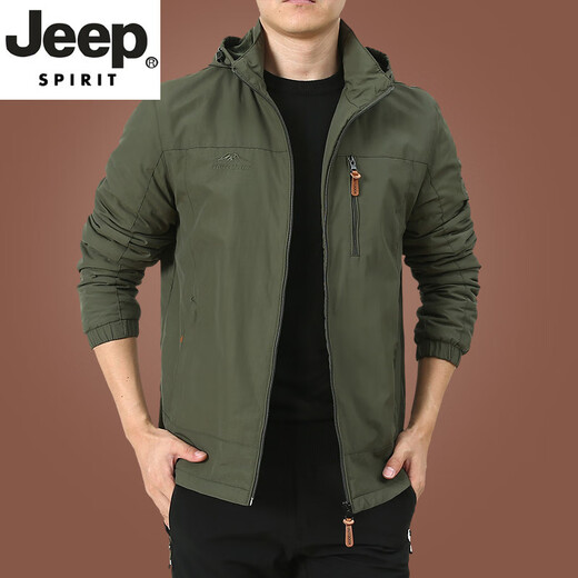 JEEP SPIRIT冲锋上衣外套男春秋男款户外美式防风防水风衣男装男士秋装运动夹 深蓝9898 加-绒款 M
