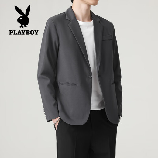 Playboy (PLAYBOY) non-iron shoulder pad small suit men's jacket spring and autumn Korean style loose business style casual suit top black L