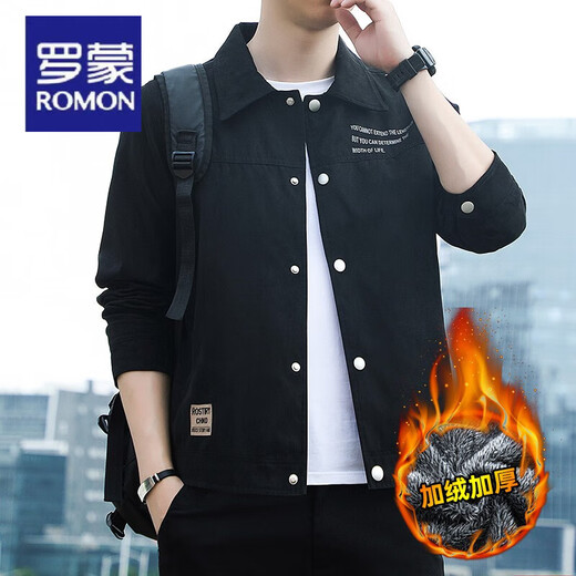 Romon 2025 Neue Herren -Lampeljacke Retro Jacke Dünnes Hemd Wildleder Frühling und Herbstkleid Jugendkleidung [Herbststil] K12806 Schwarz [Qualitätsgarantie] L.