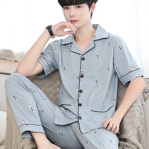 浪莎100%纯棉睡衣男士夏季薄款短袖长裤家居服薄款大码套装2025年新款 双袋新疆棉短袖长裤691 L 建议体重100-130斤