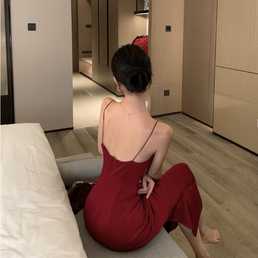 酷虎客晚礼服女2025新款性感法式醋酸针织吊带连衣裙女早春新款名媛御姐 9737黑色丝绒p S