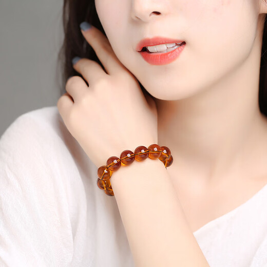 DRJEFUN natural authentic beeswax amber Burmese tea amber bracelet color changing blue amber sweater chain for men and women tea amber single circle 10mm