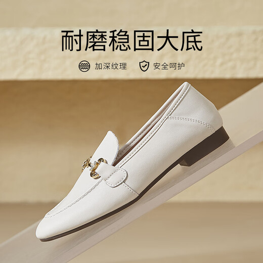 ZHR loafers women's spring and autumn commuting style flat-sole leather shoes women's soft-faced single shoes women AH653 beige 39