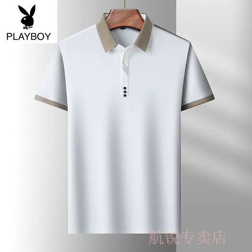 花花公子高端华格夫纯棉短袖T恤中年男士翻领夏季丝光棉体恤男Polo衫爸爸 882黑色 S 165/84A