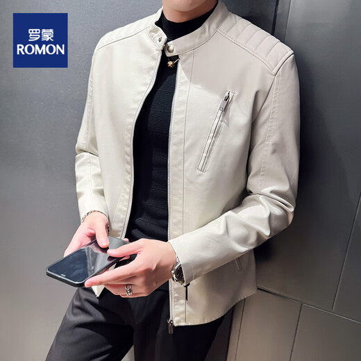 ROMON Leather Jacket Men's Jacket Men's Spring and Autumn 2025 New Clothes Casual Handsome Leather Jacket Men's Black XL (120-140Jin[Jin equals 0.5 kg])