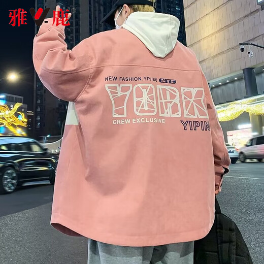 雅鹿春季外套男潮流港风夹克男装衬衫街头休闲上衣衣服春秋款男士外衣 D687杏色 常规 7XL （推荐220-265斤）