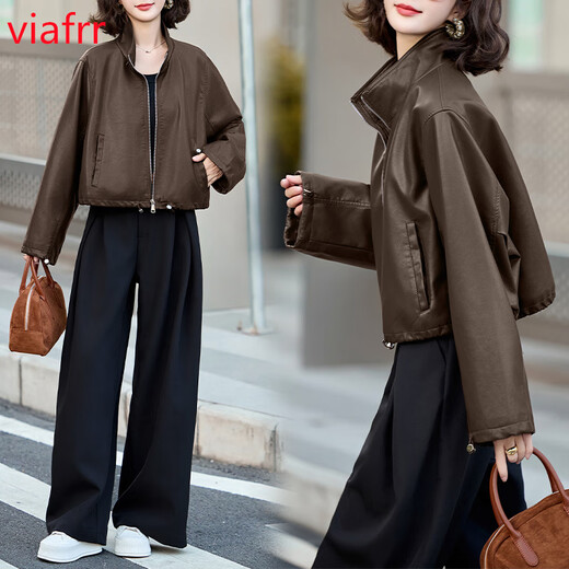 VIAFRR安哥拉小皮衣外套女2025春秋新款高级感通勤减龄小个子机车服夹克 黑色 M （80-110斤）