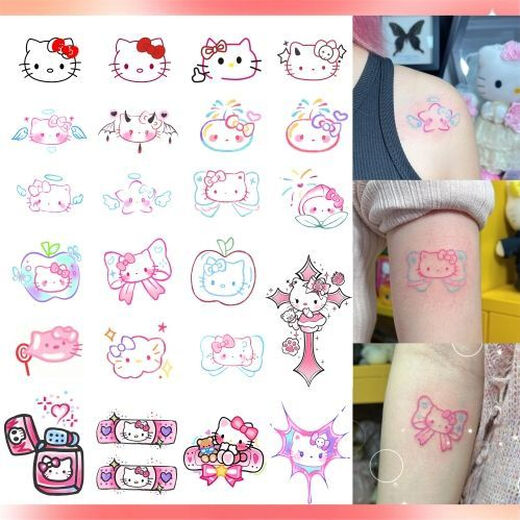 
FKSASUHelloKitty Painted Tattoo Stickers Waterproof Women's Long-lasting Katie Cat Stickers Ins Cute Small Pattern W687 Cat 4 Models J