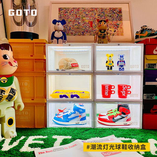 Shoebox Lighting Intelligent Voice Control Luminous Sneakers Transparent Storage Internet Celebrity Display Wall Shoes 38x285x23cm Upgraded Four-Side Transparent Lighting Shoebox 4 Pack