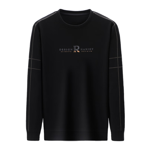 Qi Armania brand men's long-sleeved T-shirt men's round neck cotton sweatshirt versatile casual top 1105-Black M 165[suitable for 90-120Jin[Jin equals 0.5 kg]]