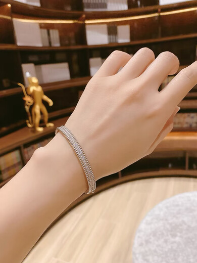 Pop v gold plated 18k gold round bead edge full diamond bracelet European and American ins niche design light luxury bead bracelet simple black nail bracelet size 16