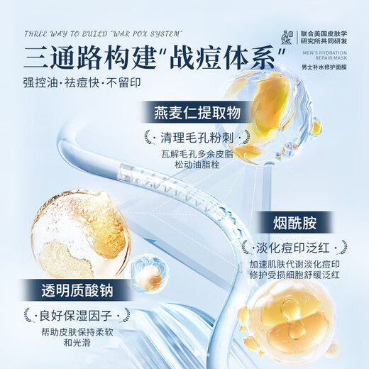 Hoxuntu美国进口男士面膜收缩毛孔淡化痘印美白补水去皱纹抗衰老控油专用 男士面膜10片/盒