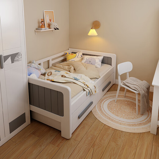 
Colorful elements [customizable] Children's bed Solid wood boy and girl with guardrail single bed splicing bed Teenager bed 1.5m bed Children's bed + double pump + 6CM coconut brown mattress 1050*1900