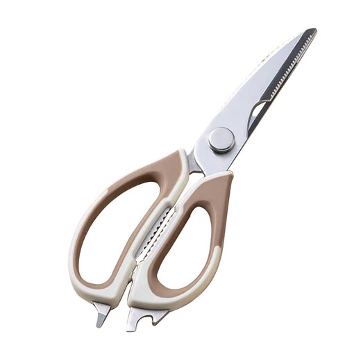 Kitchen scissors, powerful chicken bone scissors, household food scissors, barbecue vegetables, multi-functional stainless steel scissors, food supplement scissors, khaki brown