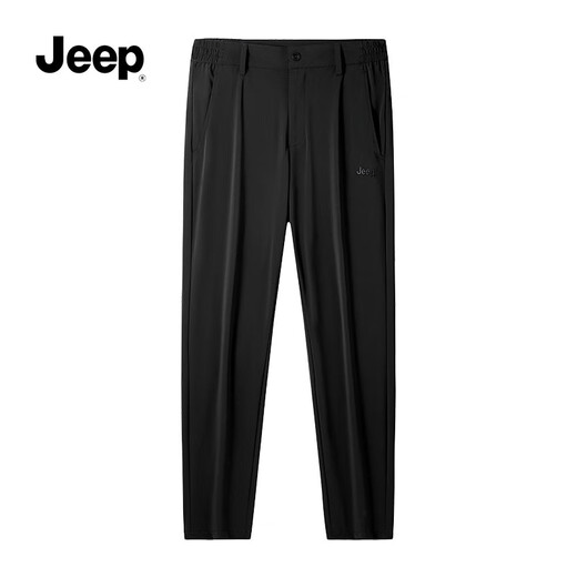 吉普（JEEP）休闲裤男商务宽松男裤高弹透气直筒裤子男  纯黑 XL