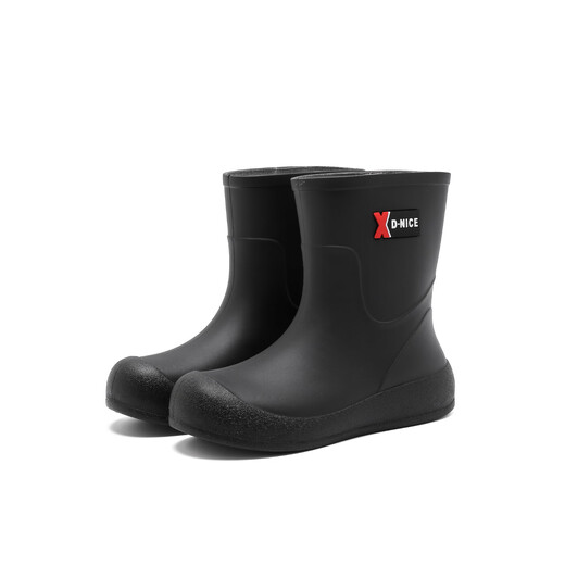 DG / Du Bottes de pluie épaissi pour les femmes avec des chaussures de pluie imperméables chaudes en velours pour adultes pour les chaussures en caoutchouc de cuisine non glissante de tube à tube moyen [chaussures simples et polyvalentes] Noir 38