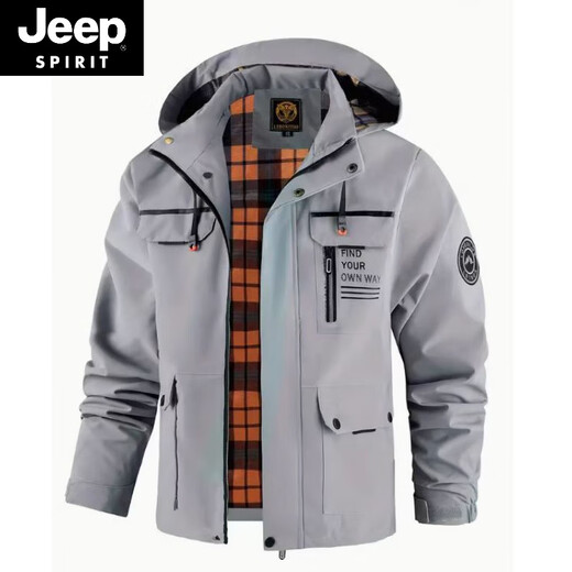 JEEP SPIRIT casual jacket parka coat hooded charge. Men's new hooded outdoor men's wear classic 28 gray blue 5XL