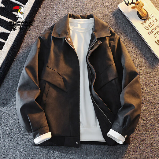 Woodpecker's new Maillard style American retro leather jacket for men 2025 new handsome loose pu lapel jacket coffee color XL