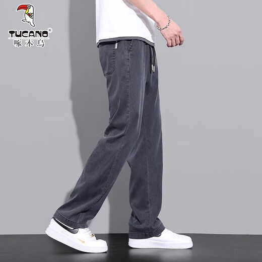 
Woodpecker wide-leg casual pants for men's summer thin ice silk loose jeans American fashion brand straight Woodpecker-1050-blue 2XL