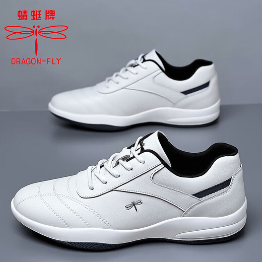 
Dragonfly brand men's shoes new versatile men's leather shoes sports and casual cowhide shoes Korean wear-resistant soft sole soft side running shoes men 9877 white inner height increase 40