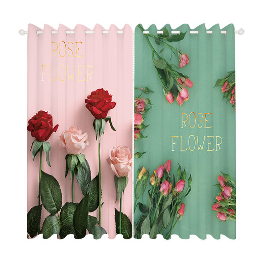 Ouoety rideaux personnalisés modernes fleurs nordiques américaines modernes fleurs de rose petite fille princesse chambre chambre salon baie fenêtre gauze b1049 width de tissu de tissu 1 mètre Prix / combien de mètres pour prendre une photo