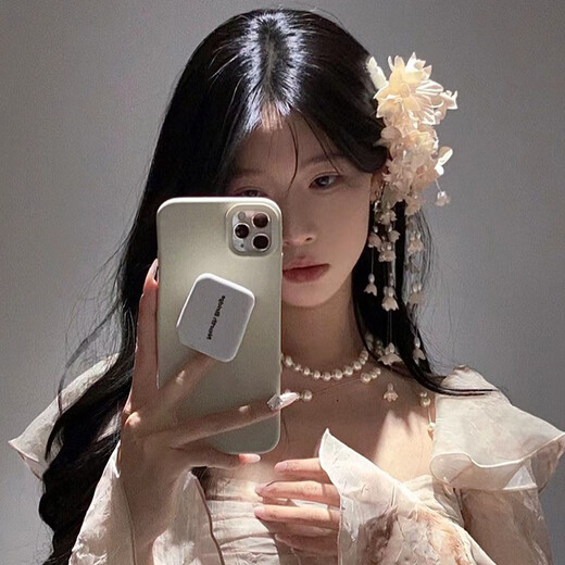 德骊嘉超仙铃兰头饰花朵流苏发夹森系新娘结婚发饰婚纱盘发高级感复古发 丁香紫铃兰花发夹