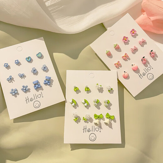 Earrings for women, spring and summer earrings, cute student earrings, forest style set, no need to take off earrings for sleeping, pink face with spring