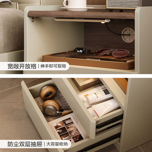Lin's Home Italian-style smart bedside table rechargeable multi-functional bedside small storage rack bedroom Lin's Wood Industry RD2B regular style | floor-standing bedside table