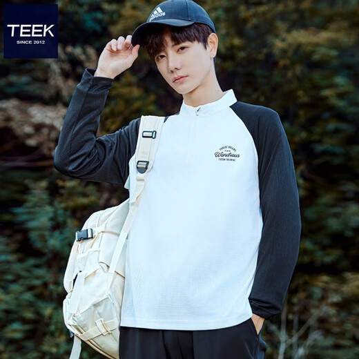 TEEK quick-drying cycling clothes casual long-sleeved t-shirt men's 2025 summer outdoor sports mountaineering half-zip tops SA1797 white black S