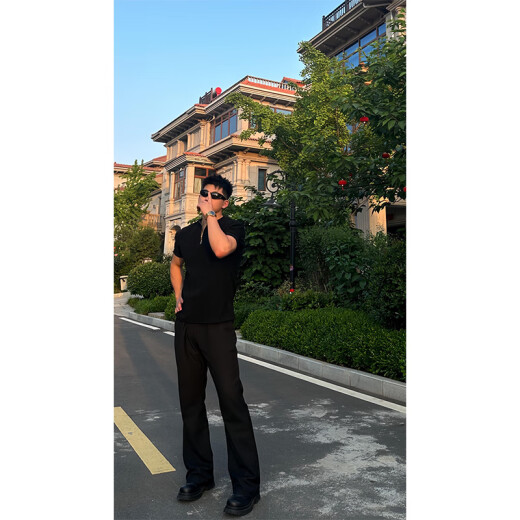迪伽达亨利领polo衫男士短袖男夏季半拉链男士t恤男宽松短袖复古t恤男潮 QSCZ-T132黑色 XL