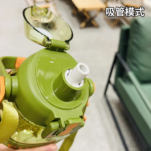 尚泰SHOTAY方形塑料杯1050mL水壶弹盖吸管水杯子带提手背带4723绿色