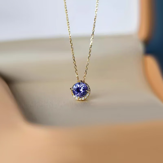Micro-gifted Japanese agete Akado Tanzanite necklace for women, light luxury retro amethyst 18K gold birthday pendant, amethyst tanzanite necklace
