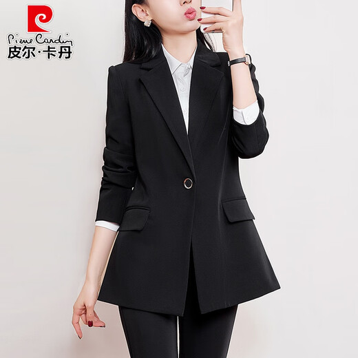 Pierre Cardin plus size plus size professional women's suit, fat, high-end, slim, interview formal suit, spring and autumn work clothes, black jacket XL 120-140Jin Jin is equal to 0.5 kg
