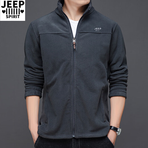 
JEEP SPIRIT Jeep Sweater Men's Jacket Stand Collar Solid Color Spring and Autumn Thick Embroidered Straight Loose Business Top Fleece Military Green 9902 100-120Jin[Jin equals 0.5 kg] M