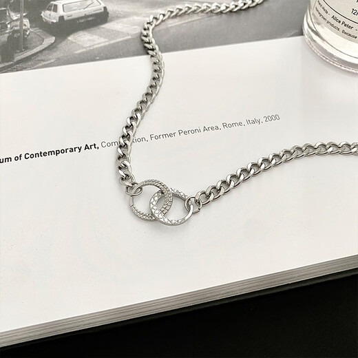 Guanpu Pavilion Fat Donglai same style men's platinum necklace new platinum double ring hip hop men and women trendy summer clavicle chain k gold white gold 45CM S