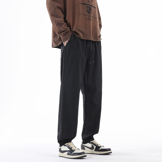 Dingfengbaoluo solid color casual pants for men in autumn, simple, loose, breathable and versatile, sports leg-length pants DFK80 black 3XL