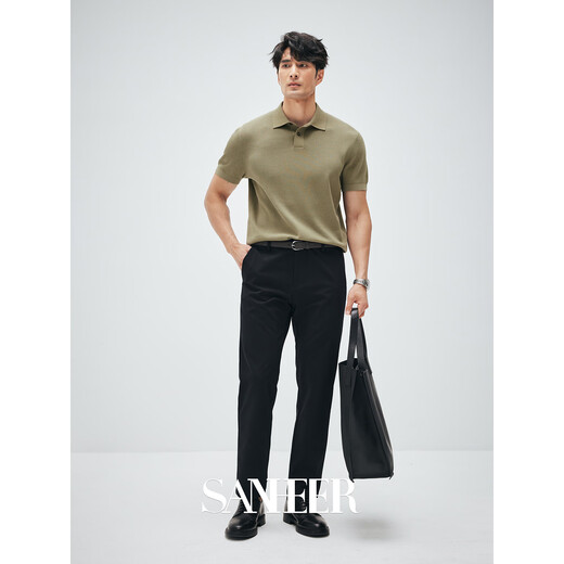 Sanheer [Gentleman Estórico] 120s de algodón largo de algodón de algodón transpirable Proceso de tirón de la solapa de verano Camiseta de manga corta DAT983 Paste de frijoles M /48