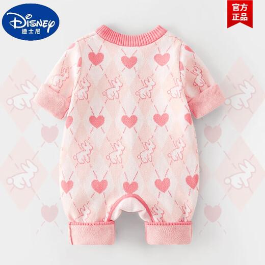 迪士尼（Disney）女宝宝春装连体衣婴儿衣服满月百天洋气哈衣毛衣针织爬服周岁礼服 【9214】粉色小兔子双层编织9214 59cm