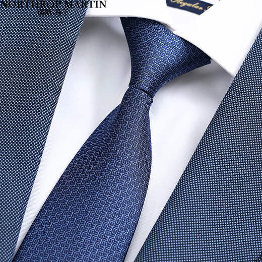 North Martin high-end silk tie, knot-free, men's business lazy zipper, easy to pull, blue-gray wedding high-end