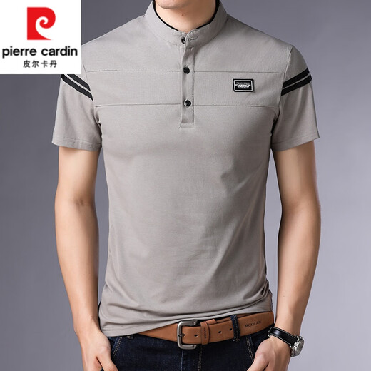 Pierre Cardin Camiseta de manga corta Collar de pie para hombres Camiseta de mediana edad de mediana edad de mediana edad de tamaño grande y camisa a media manga de verano Traje de papá 826/Black XL 180