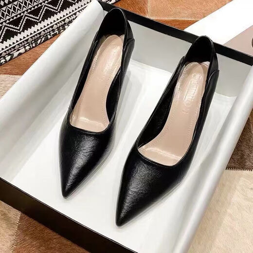 
Zhenxi French pointed toe thin heel single shoes for women's black soft leather high heels comfortable temperament versatile professional work shoes etiquette black 6cm 38 heels can be stepped on
