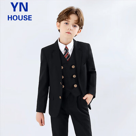 衣诺坊儿童西服套装男童演出服主持人西装 黑色套装 160